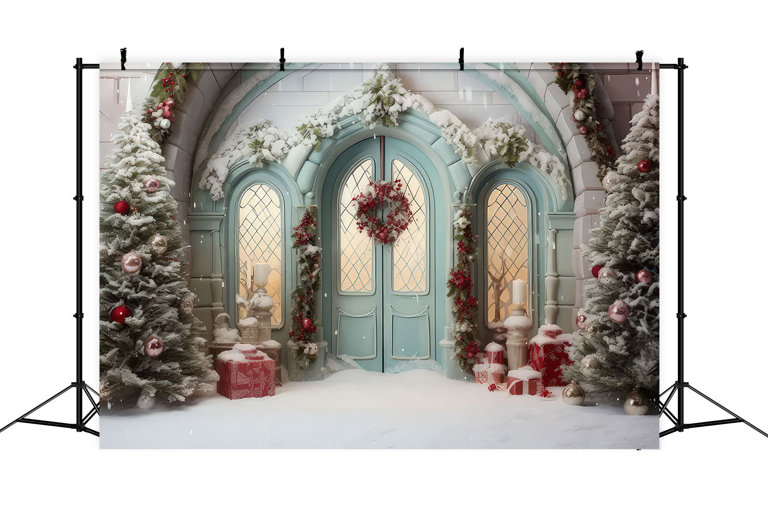 Christmas Photoshoot Backdrop Doorway Snowy Touches Backdrop UK BRP10-144