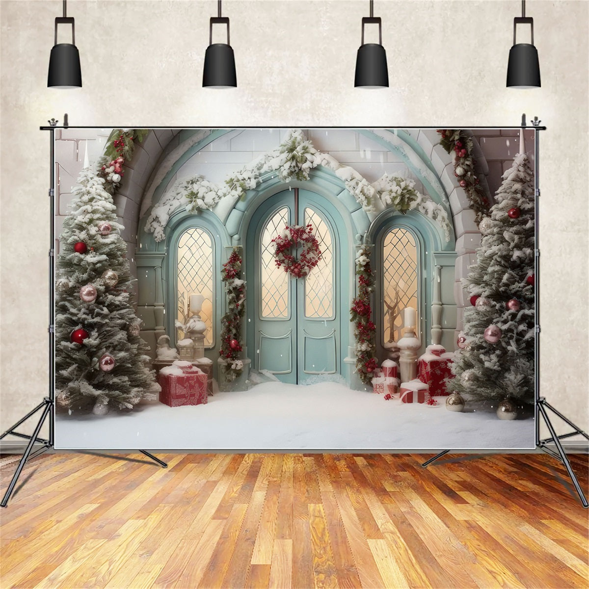 Christmas Photoshoot Backdrop Doorway Snowy Touches Backdrop UK BRP10-144