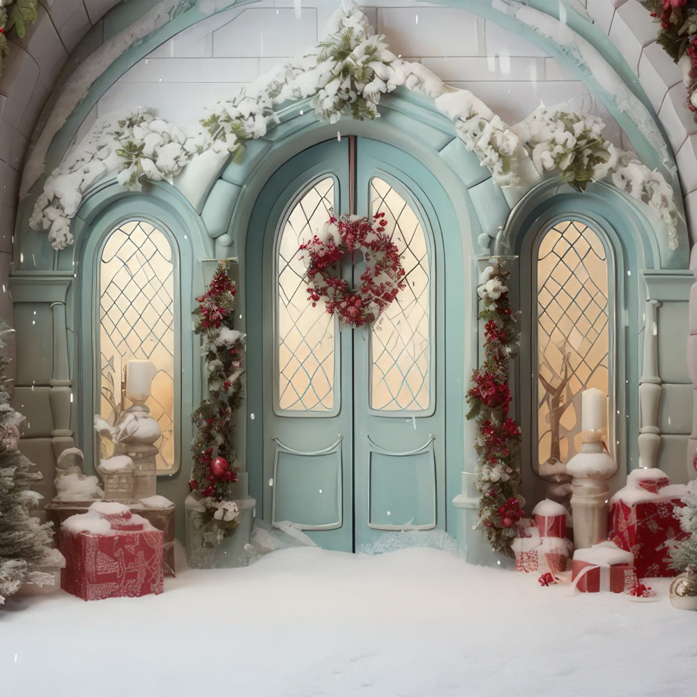 Christmas Photoshoot Backdrop Doorway Snowy Touches Backdrop UK BRP10-144