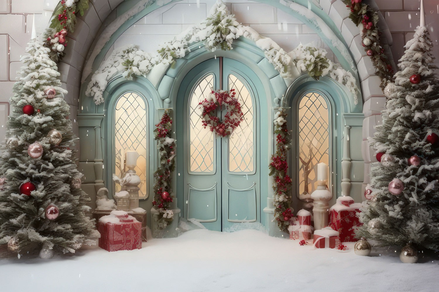 Christmas Photoshoot Backdrop Doorway Snowy Touches Backdrop UK BRP10-144