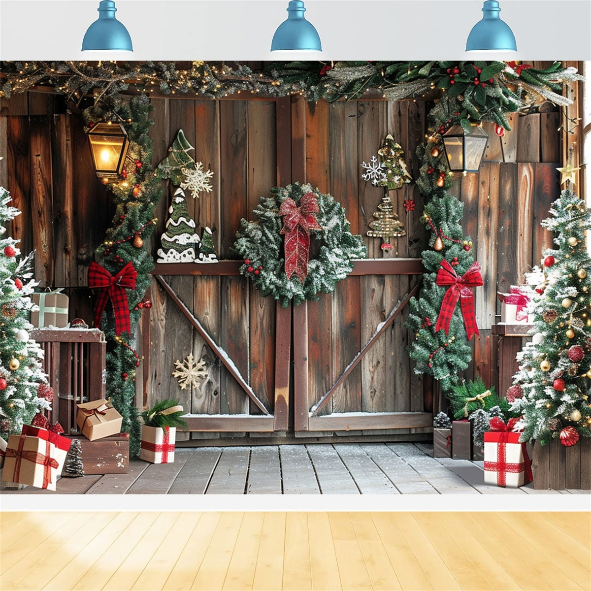 Photo Backdrop Christmas Rustic Corner Gifts Cheer Backdrop UK BRP10-145