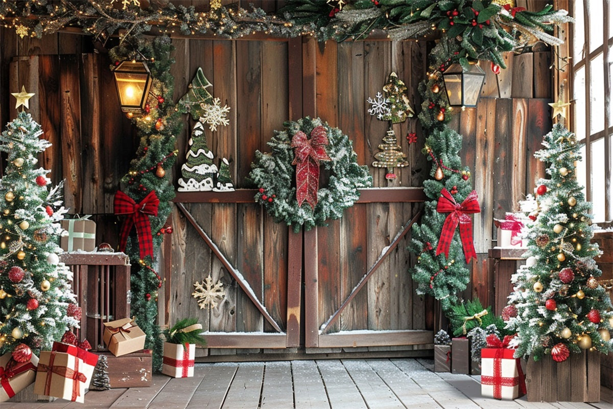 Photo Backdrop Christmas Rustic Corner Gifts Cheer Backdrop UK BRP10-145