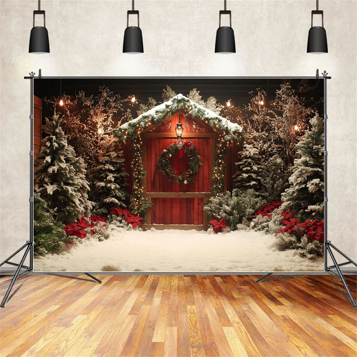 Christmas Backdrop Ideas Entrance Trees Poinsettias Backdrop UK BRP10-148