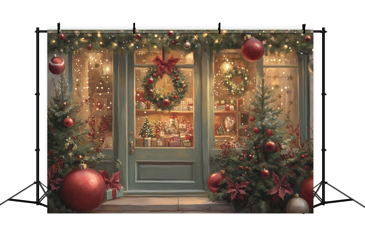 Backdrops Christmas Display Wreath Ornaments Backdrop UK BRP10-150