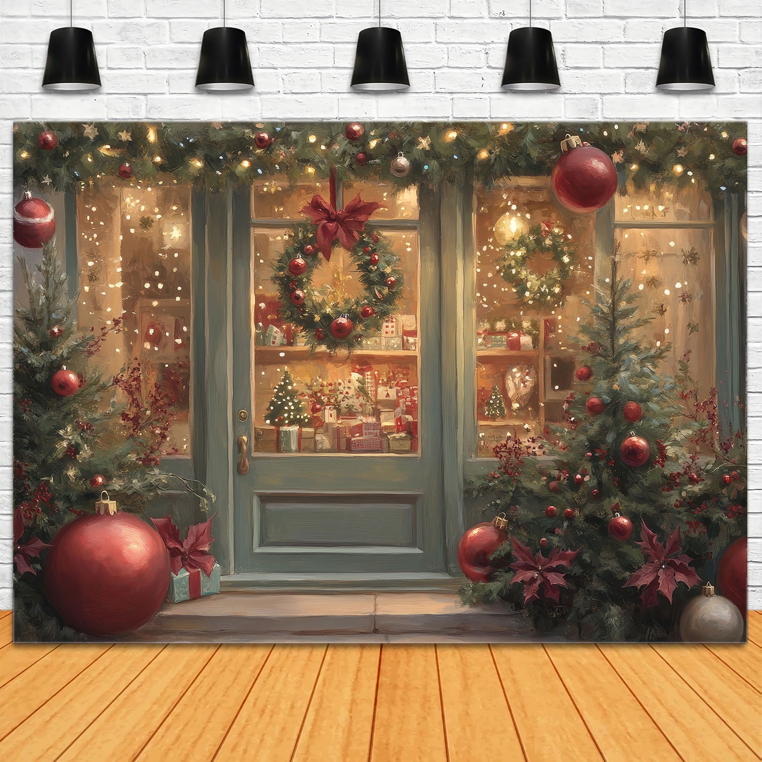 Backdrops Christmas Display Wreath Ornaments Backdrop UK BRP10-150