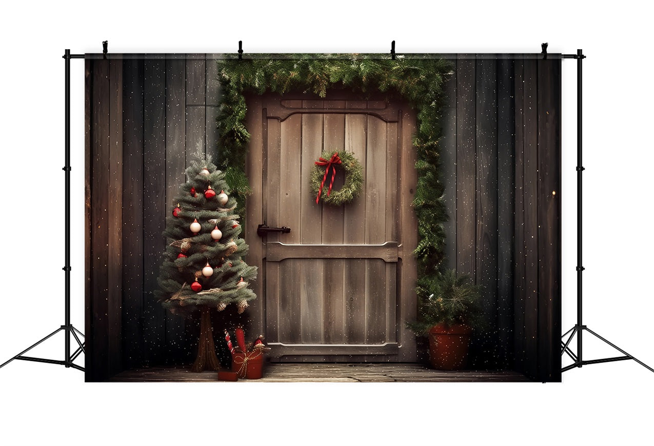 Christmas Fabric Backdrop Rustic Entrance Pine Decor Backdrop UK BRP10-156