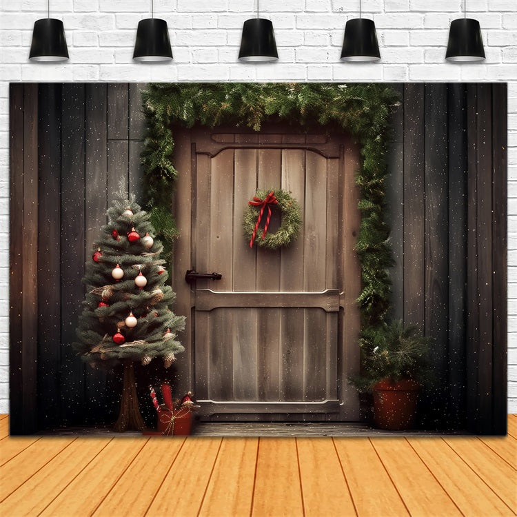 Christmas Fabric Backdrop Rustic Entrance Pine Decor Backdrop UK BRP10-156