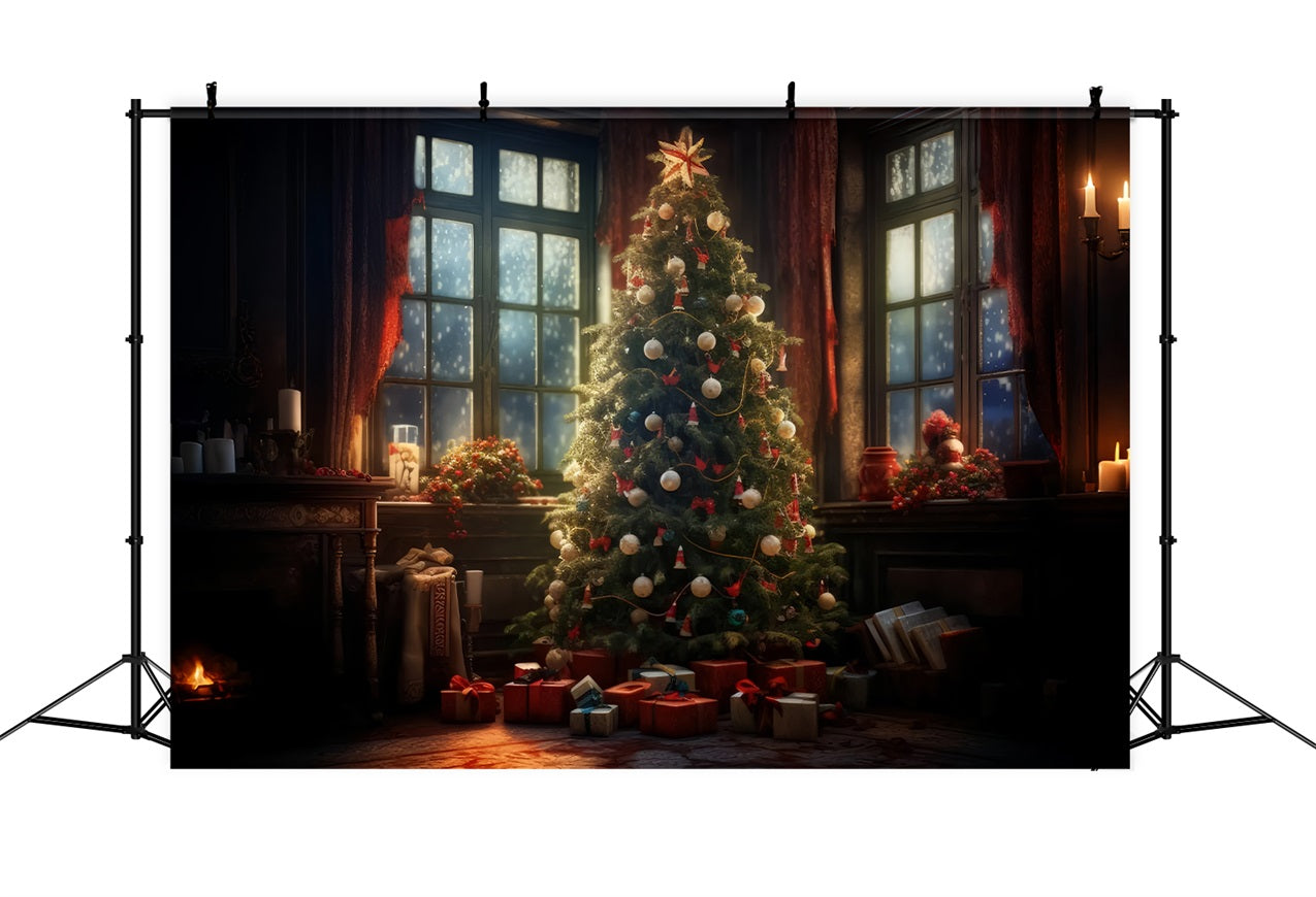 Photo Christmas Backdrop Candlelit Room Tree Backdrop UK BRP10-157