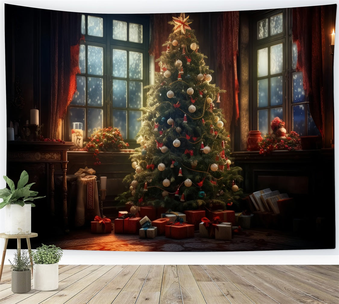 Photo Christmas Backdrop Candlelit Room Tree Backdrop UK BRP10-157