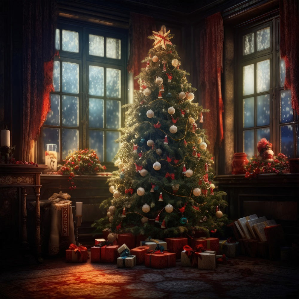 Photo Christmas Backdrop Candlelit Room Tree Backdrop UK BRP10-157