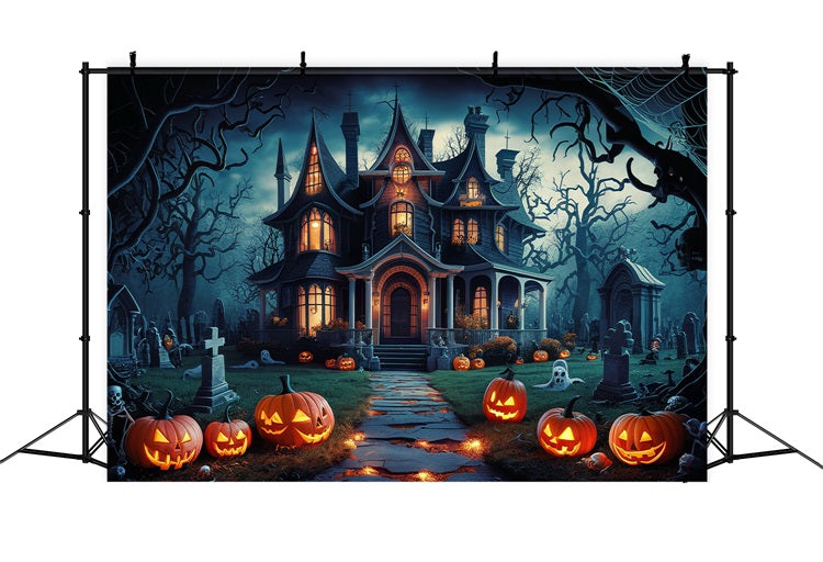 Halloween Photo Backdrop Eerie Haunted House Pumpkins Backdrop UK BRP10-163