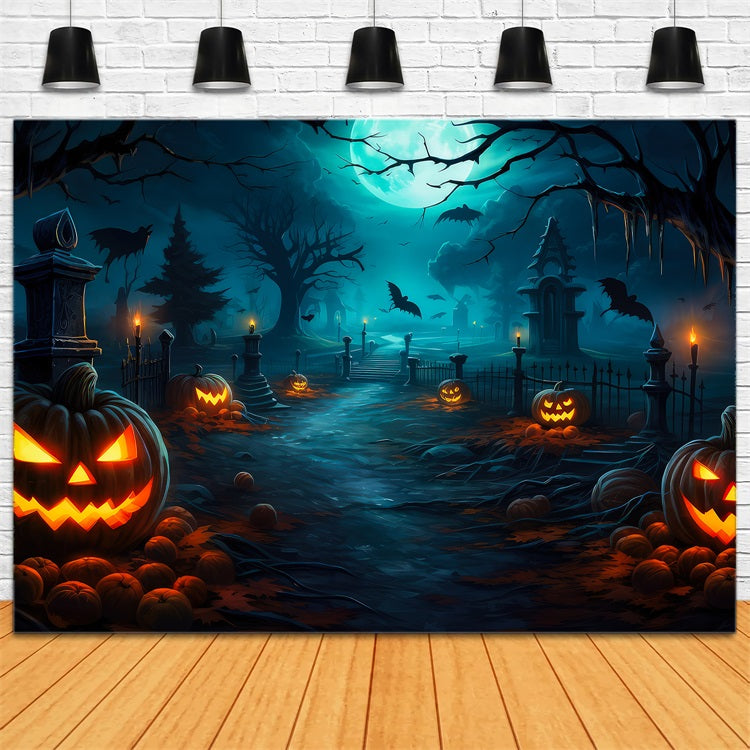 Halloween Backdrop Ideas Haunted Graveyard Pathway Moon Backdrop UK BRP10-164