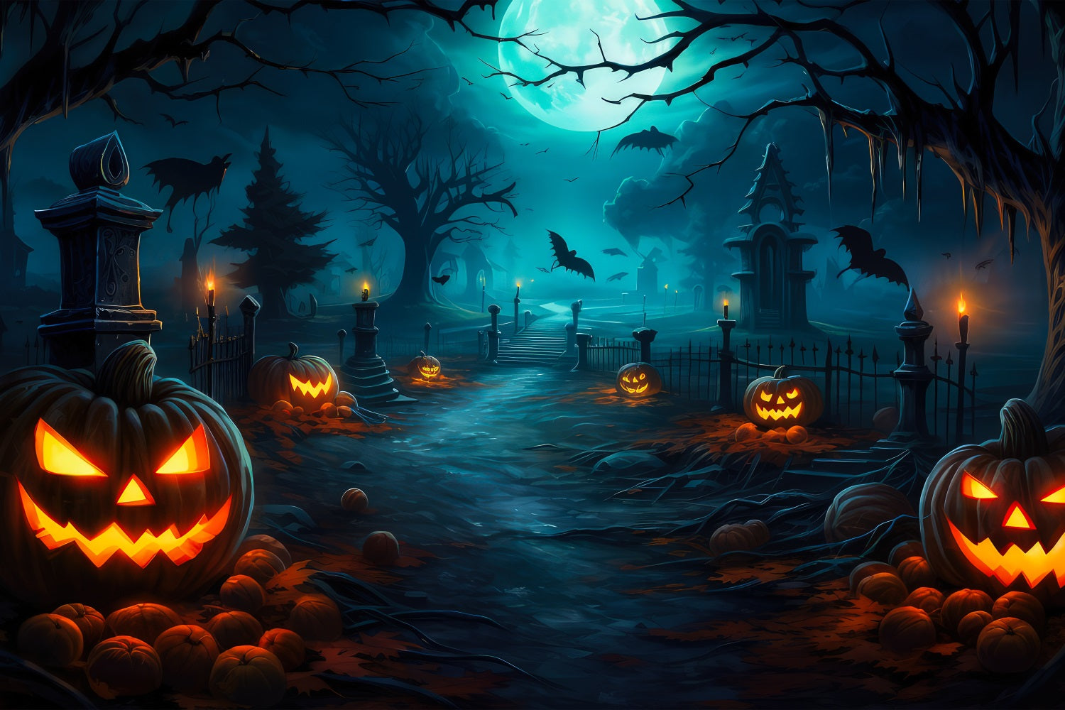 Halloween Backdrop Ideas Haunted Graveyard Pathway Moon Backdrop UK BRP10-164