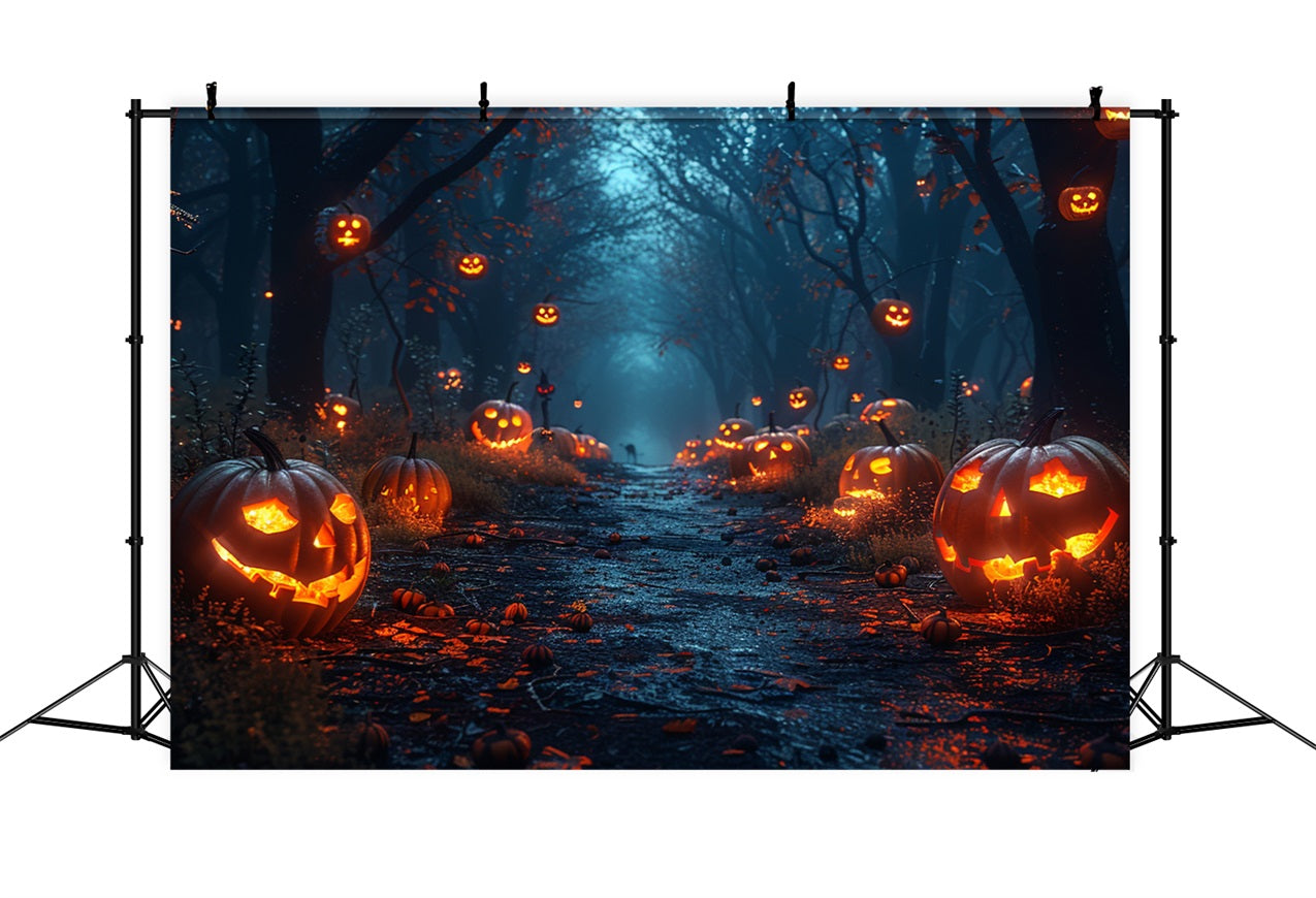 Halloween Backdrops Photography Ghostly Forest Trail Pumpkins Backdrop UK BRP10-165