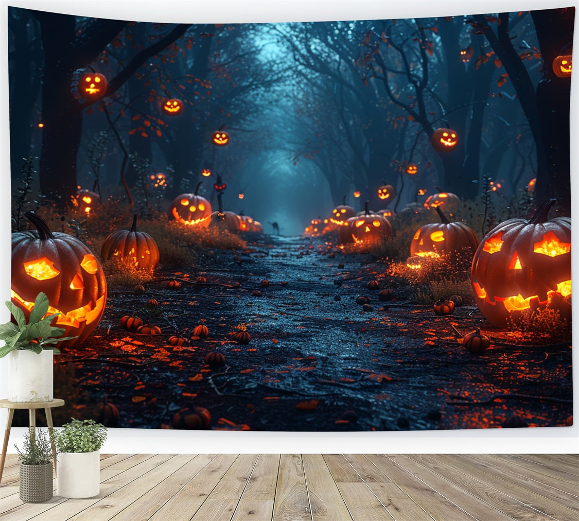 Halloween Backdrops Photography Ghostly Forest Trail Pumpkins Backdrop UK BRP10-165