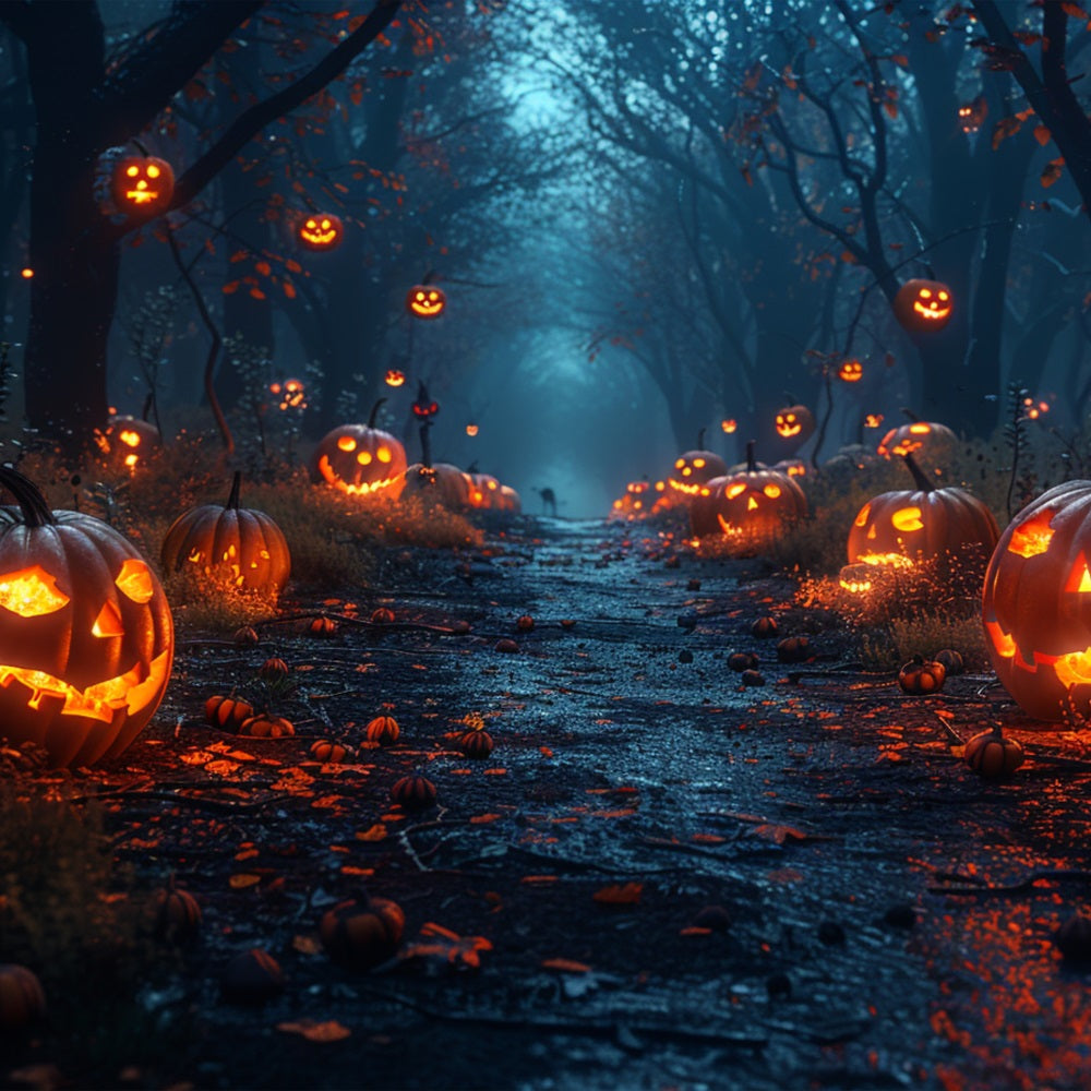 Halloween Backdrops Photography Ghostly Forest Trail Pumpkins Backdrop UK BRP10-165