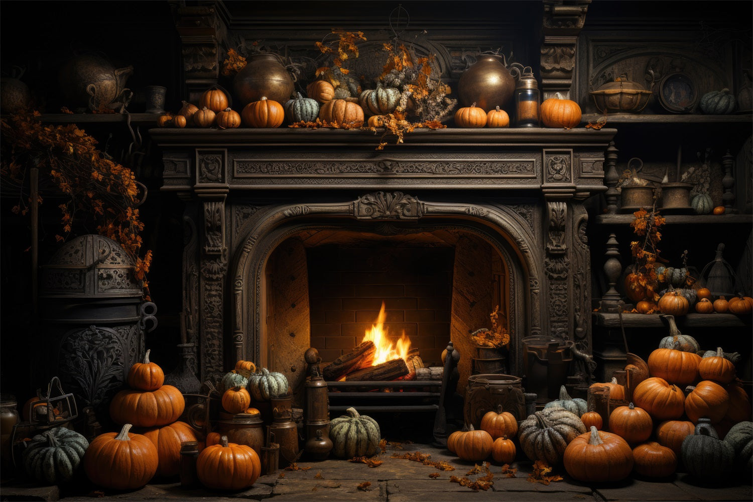 Halloween Backdrops Warm Pumpkin Hearth Halloween Decor Backdrop UK BRP10-166