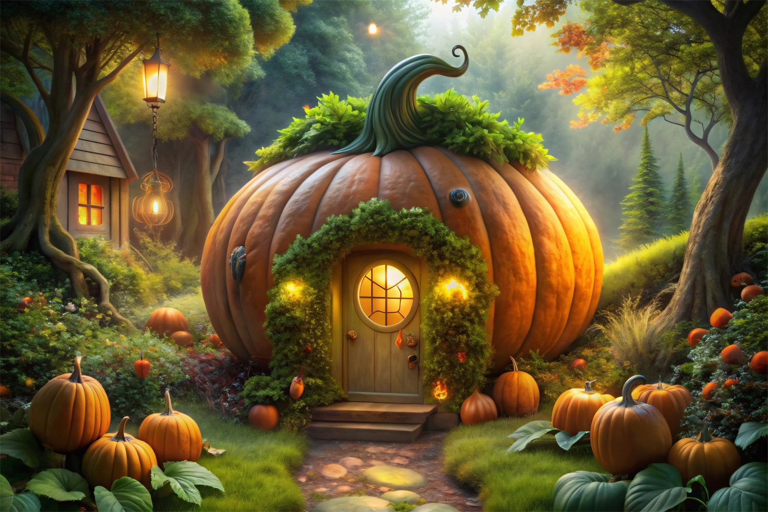 Halloween Backdrops Photos Fantasy Pumpkin Home Forest Backdrop UK BRP10-167