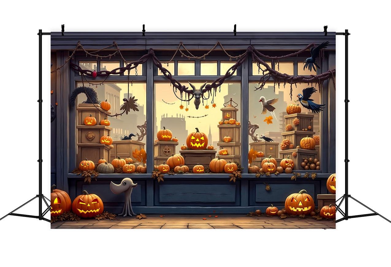 Halloween Photo Booth Backdrop Spooky Shop Window Pumpkins Backdrop UK BRP10-170