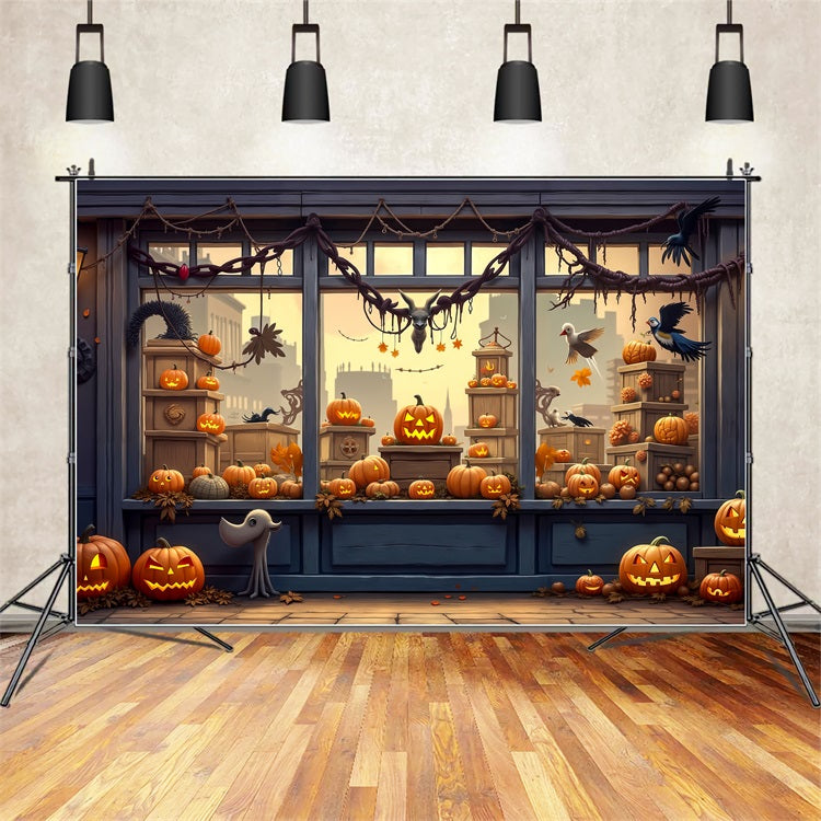 Halloween Photo Booth Backdrop Spooky Shop Window Pumpkins Backdrop UK BRP10-170