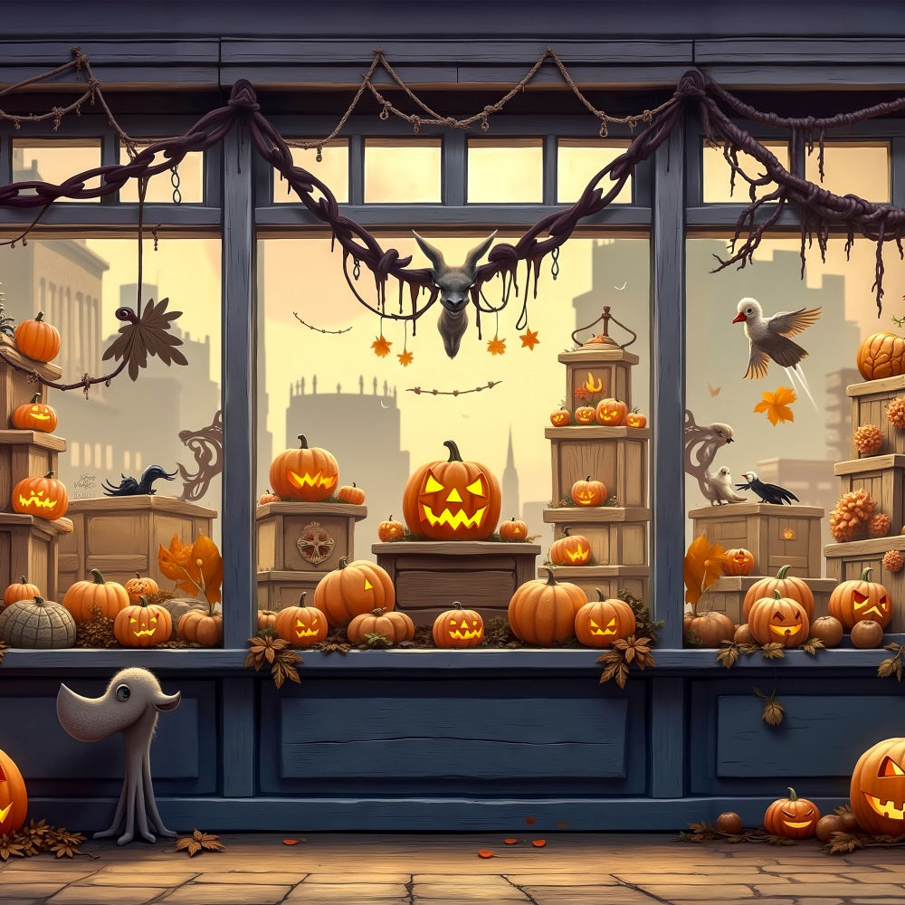 Halloween Photo Booth Backdrop Spooky Shop Window Pumpkins Backdrop UK BRP10-170