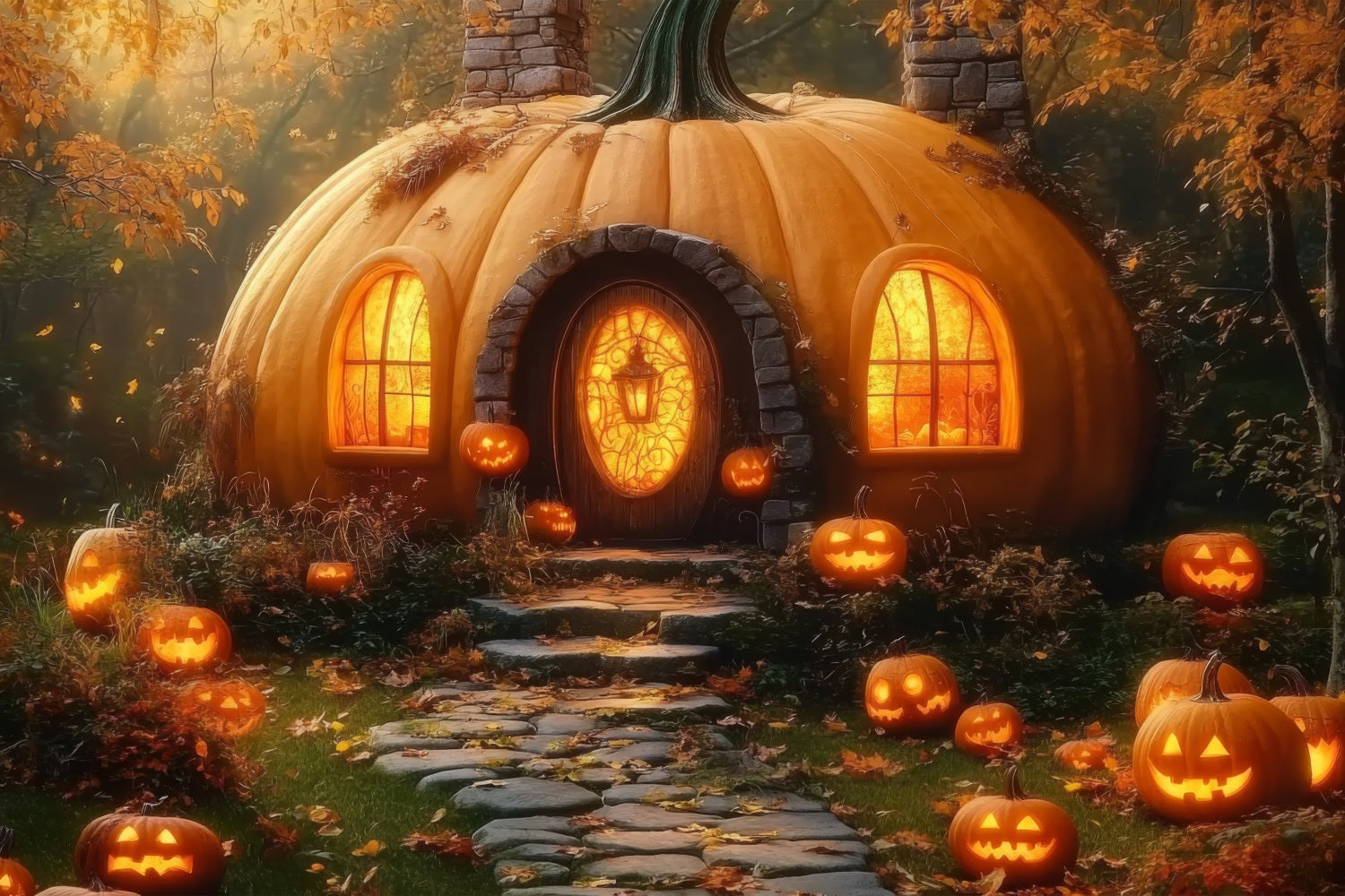 Large Halloween Backdrop Mystical Pumpkin Home Forest Backdrop UK BRP10-171