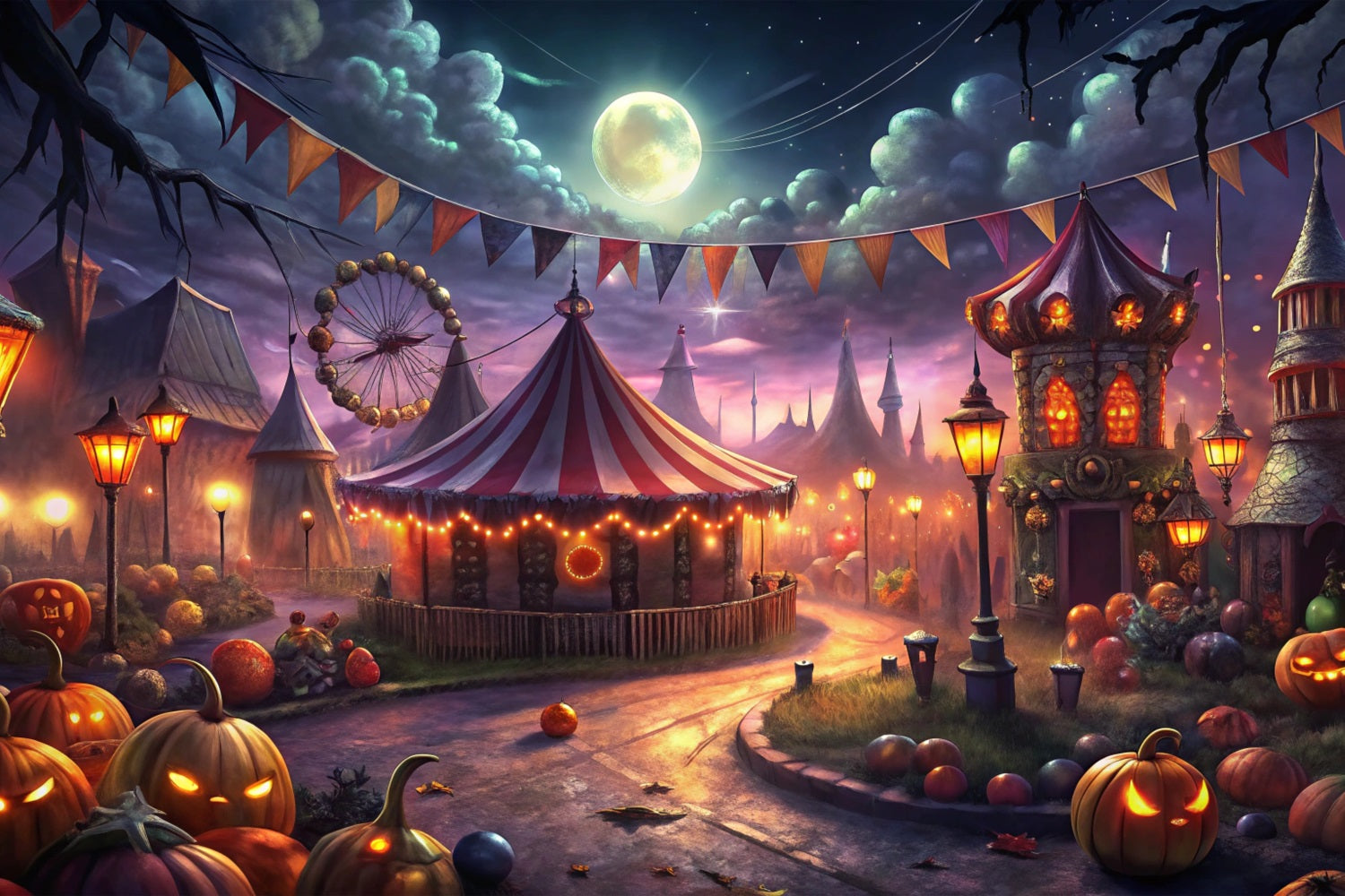 Halloween Wall Backdrop Spooky Halloween Carnival Full Moon Backdrop UK BRP10-172