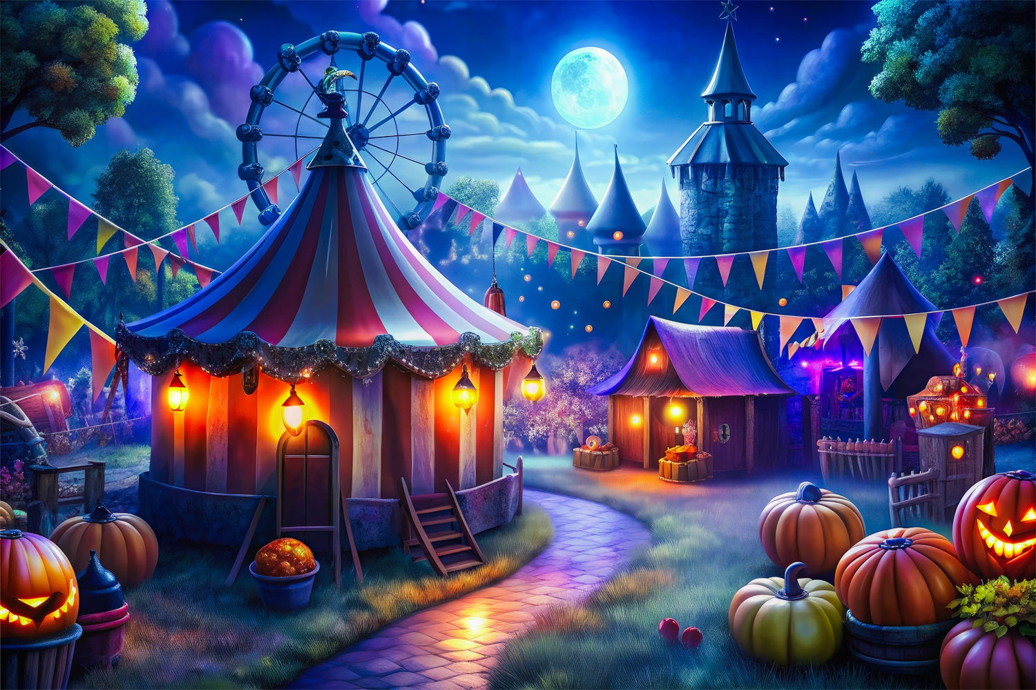 Halloween Picture Backdrop Dark Halloween Circus Scene Backdrop UK BRP10-173