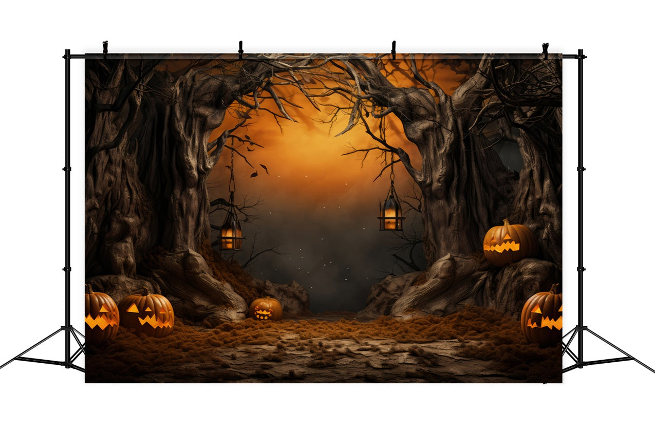 Halloween Photography Backdrops Spooky Pumpkin Lanterns Forest Backdrop UK BRP10-176