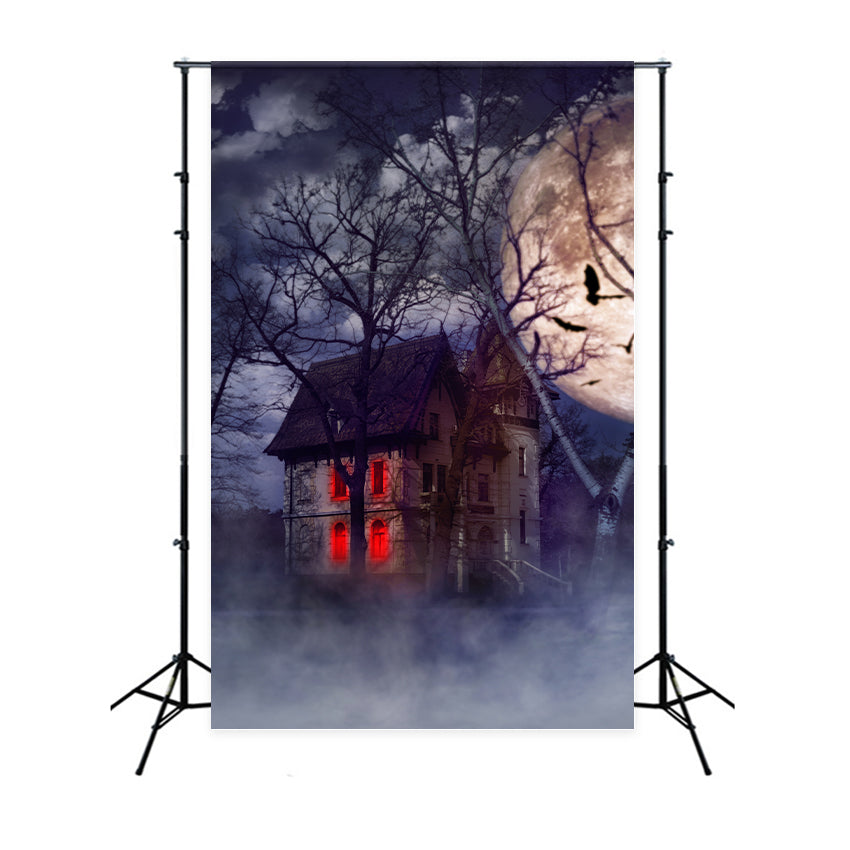 Halloween Photo Backdrop Haunted House Full Moon Backdrop UK BRP10-178