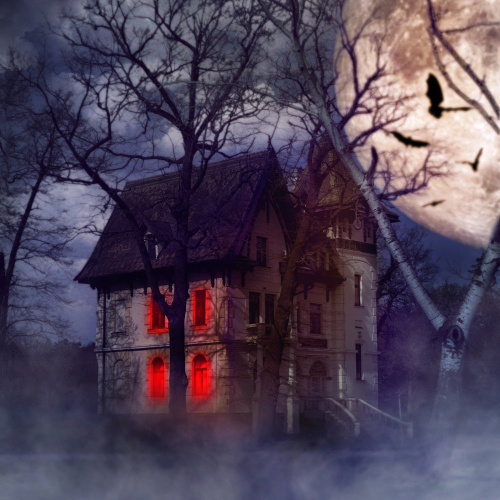 Halloween Photo Backdrop Haunted House Full Moon Backdrop UK BRP10-178