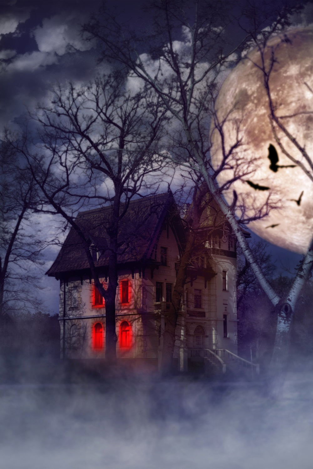 Halloween Photo Backdrop Haunted House Full Moon Backdrop UK BRP10-178