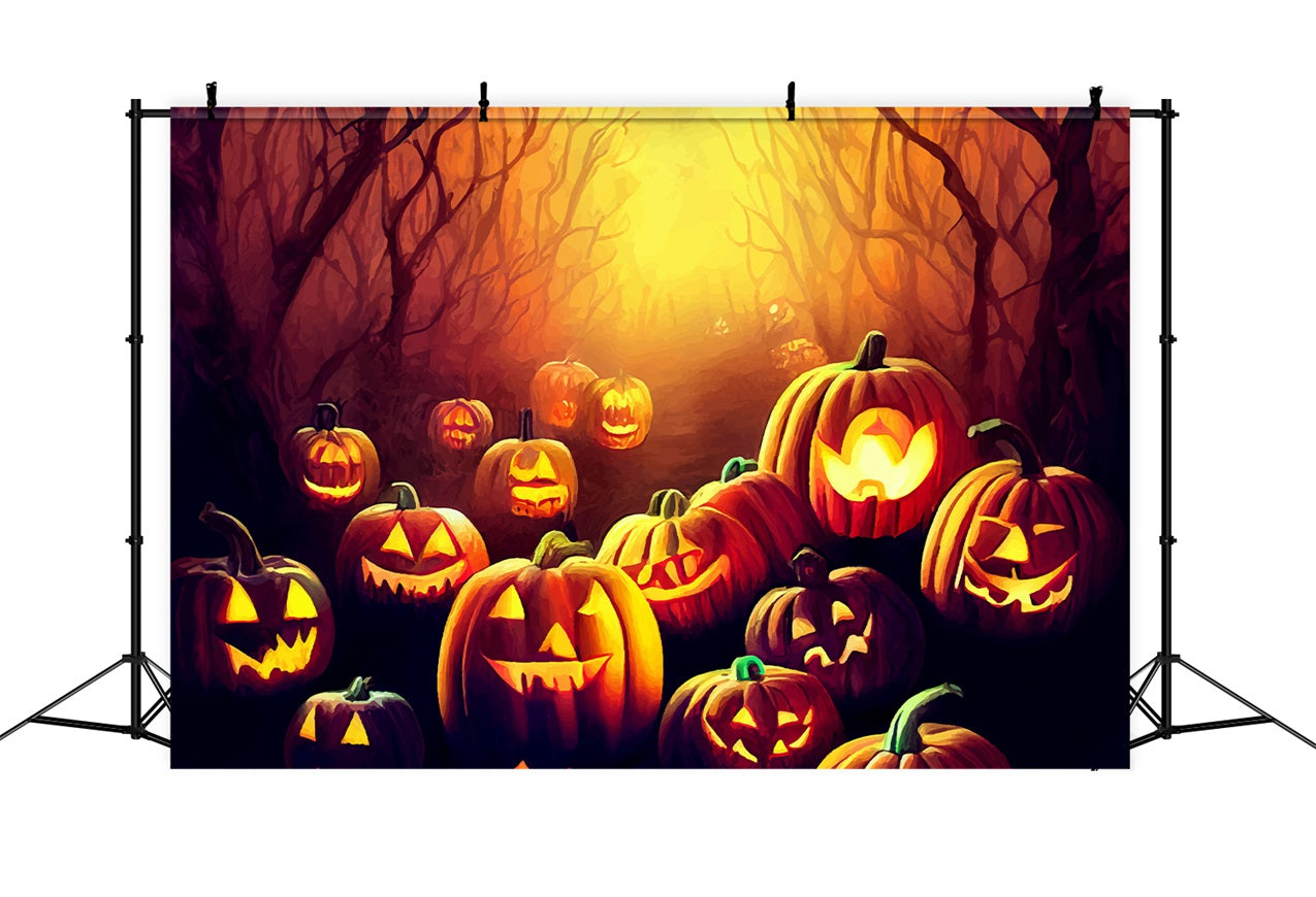 Halloween Backdrop Ideas Creepy Forest Path Pumpkins Backdrop UK BRP10-179