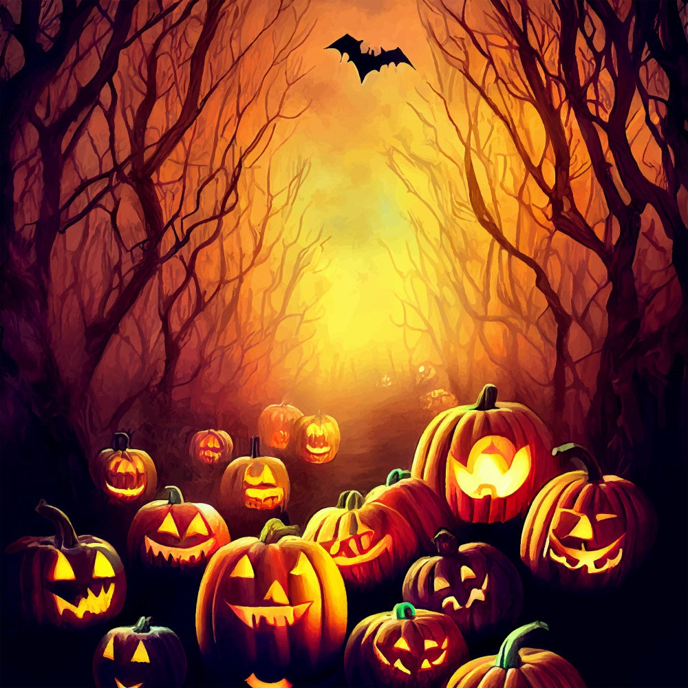 Halloween Backdrop Ideas Creepy Forest Path Pumpkins Backdrop UK BRP10-179