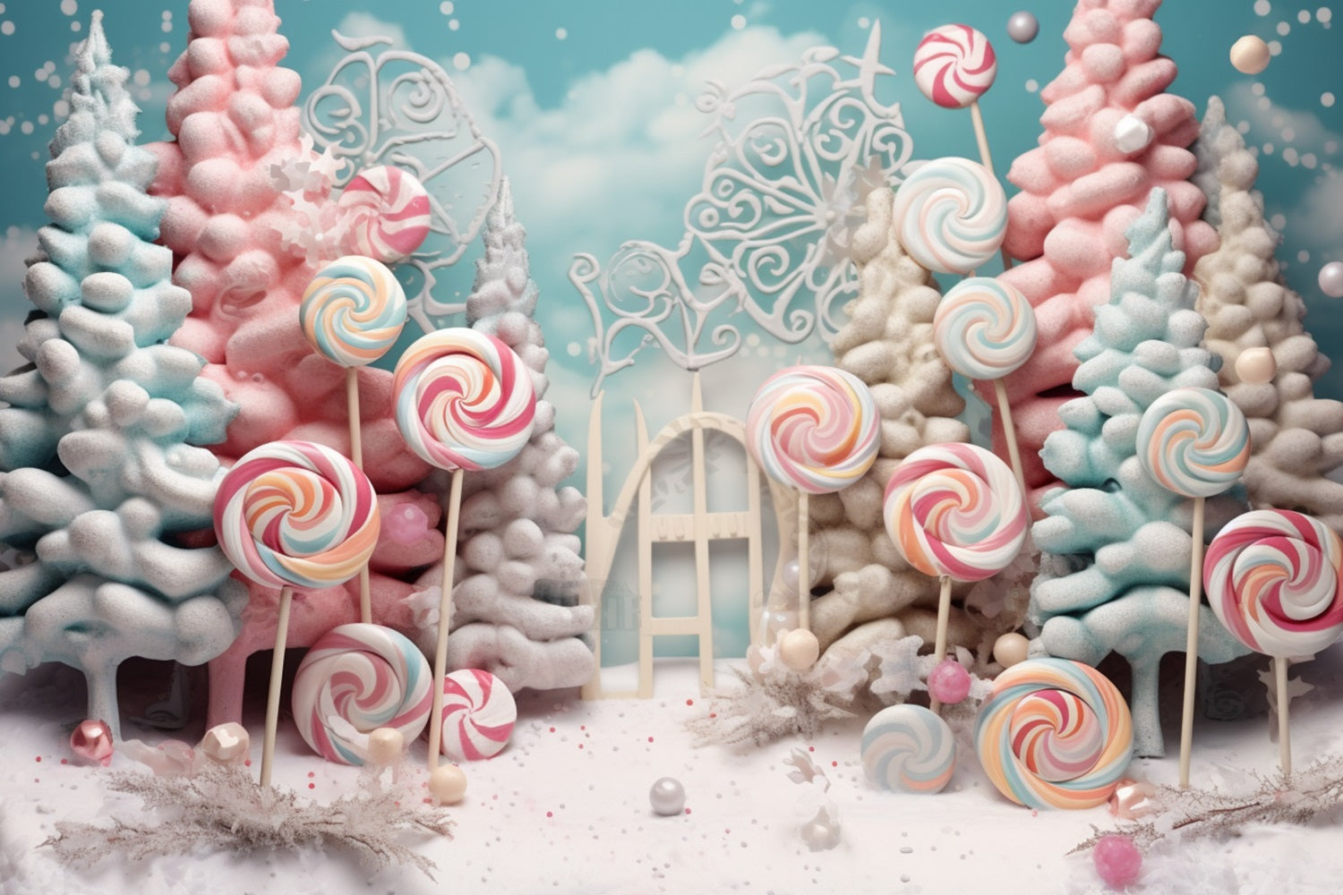 Winter Candy Wonderland Frosted Lollipop Trees Backdrop UK BRP10-18