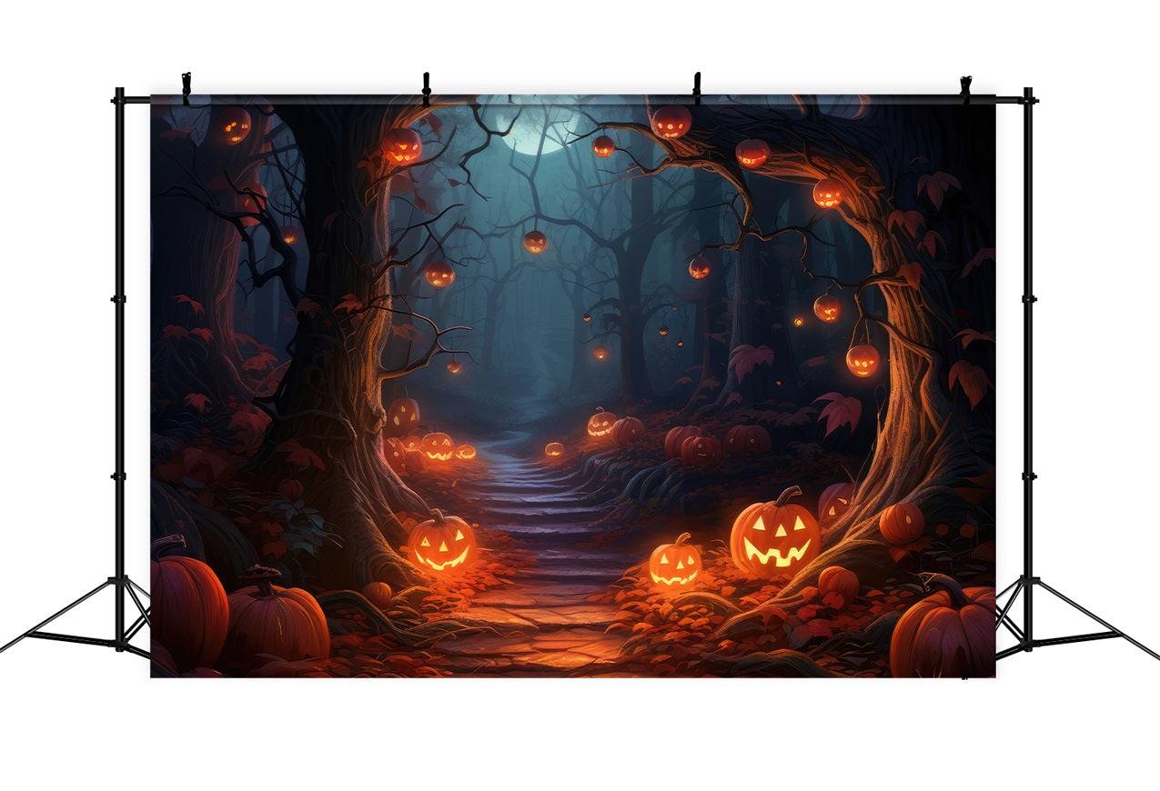 Halloween Photography Backdrops Gloomy Path Scary Pumpkins Backdrop UK BRP10-180