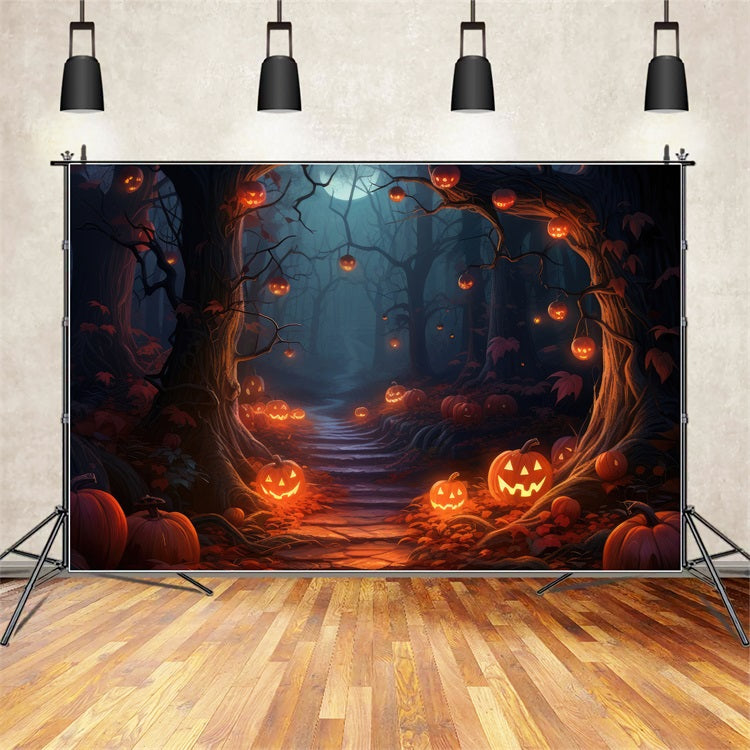 Halloween Photography Backdrops Gloomy Path Scary Pumpkins Backdrop UK BRP10-180