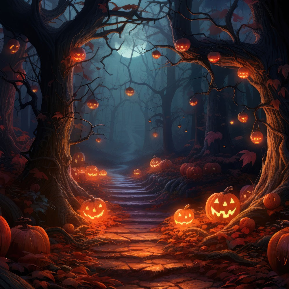 Halloween Photography Backdrops Gloomy Path Scary Pumpkins Backdrop UK BRP10-180