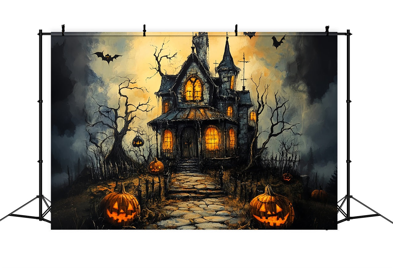 Halloween Backdrop Ideas Haunted House Creepy Pumpkins Backdrop UK BRP10-181