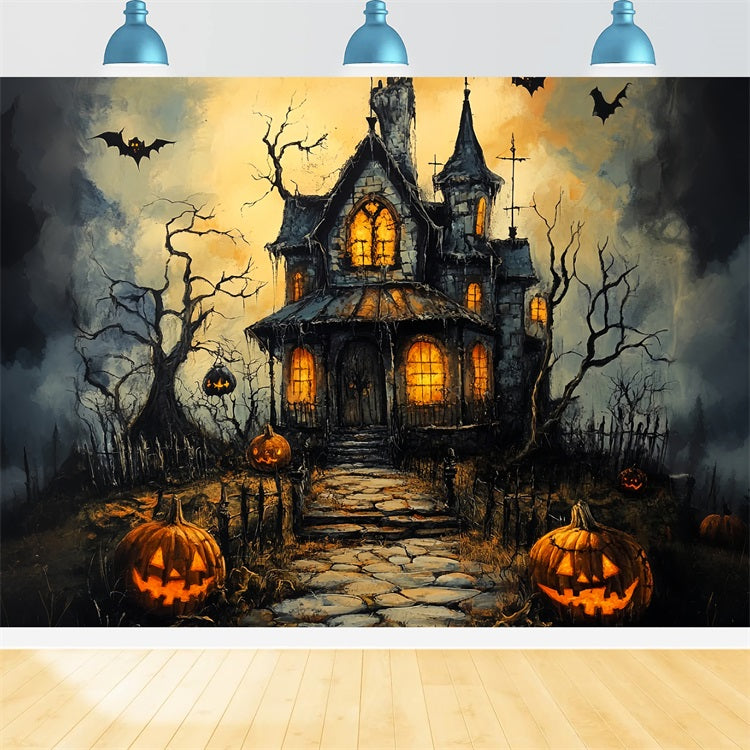 Halloween Backdrop Ideas Haunted House Creepy Pumpkins Backdrop UK BRP10-181