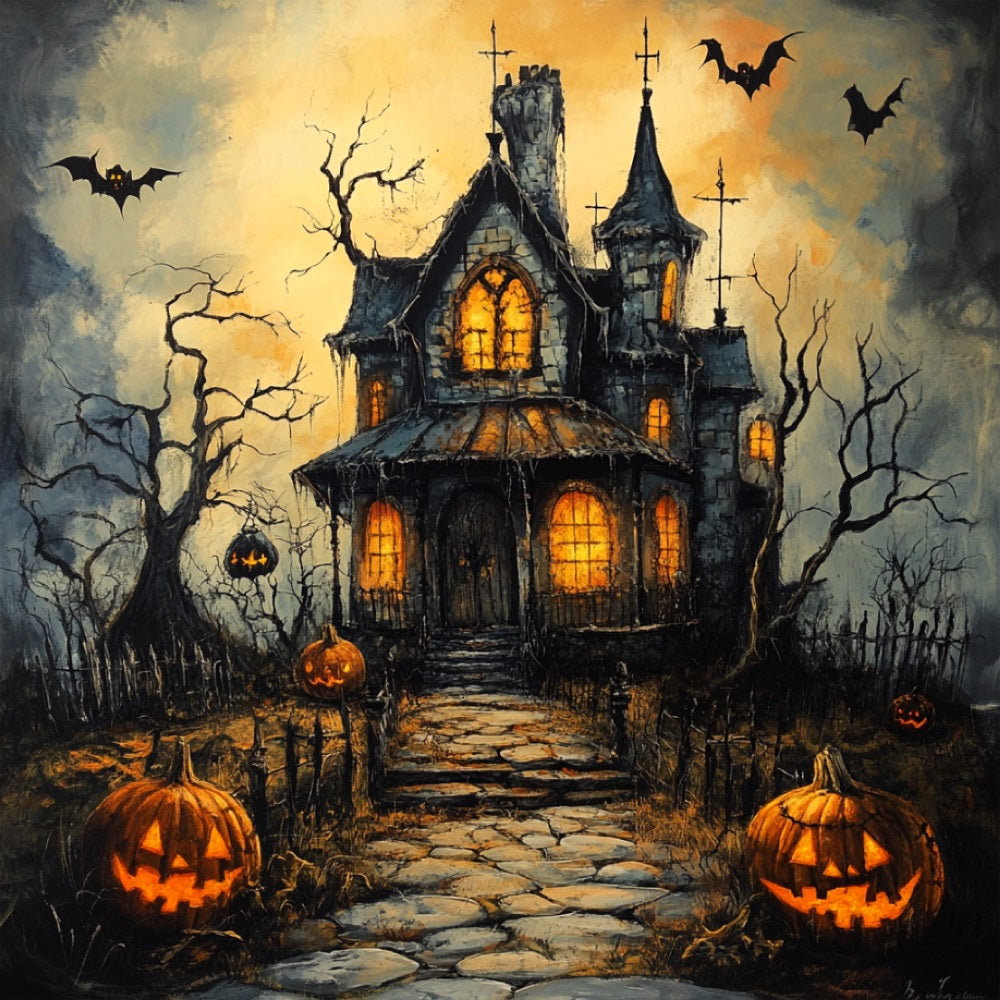 Halloween Backdrop Ideas Haunted House Creepy Pumpkins Backdrop UK BRP10-181