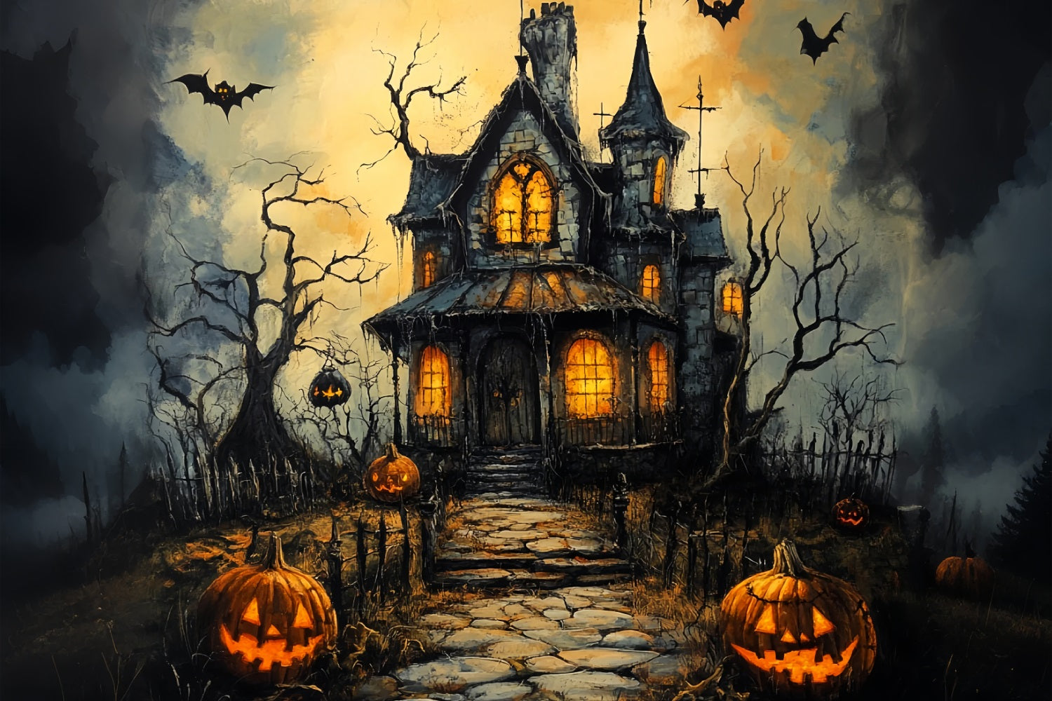 Halloween Backdrop Ideas Haunted House Creepy Pumpkins Backdrop UK BRP10-181