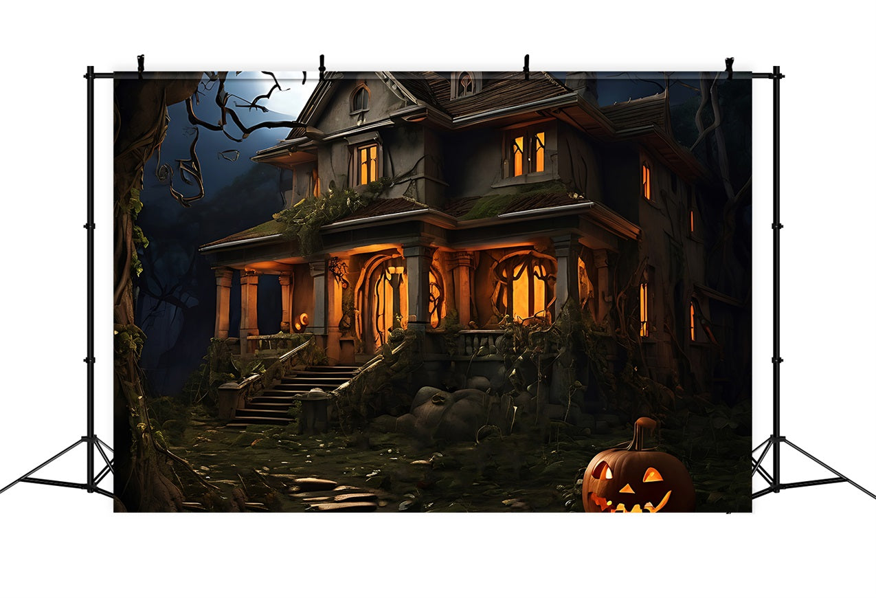 Halloween Backdrops Photography Spooky House Pumpkin Backdrop UK BRP10-182