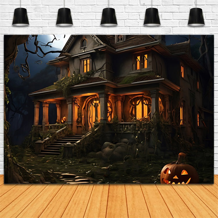 Halloween Backdrops Photography Spooky House Pumpkin Backdrop UK BRP10-182