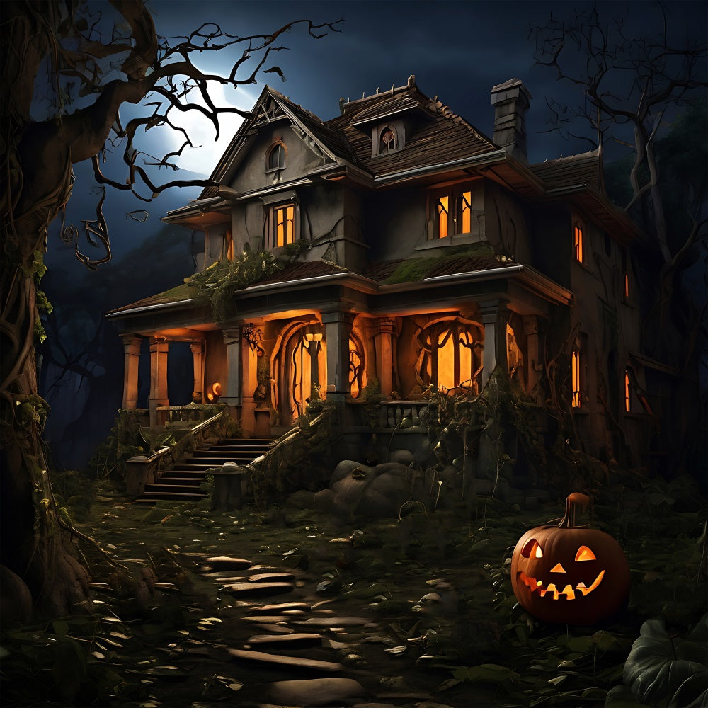 Halloween Backdrops Photography Spooky House Pumpkin Backdrop UK BRP10-182