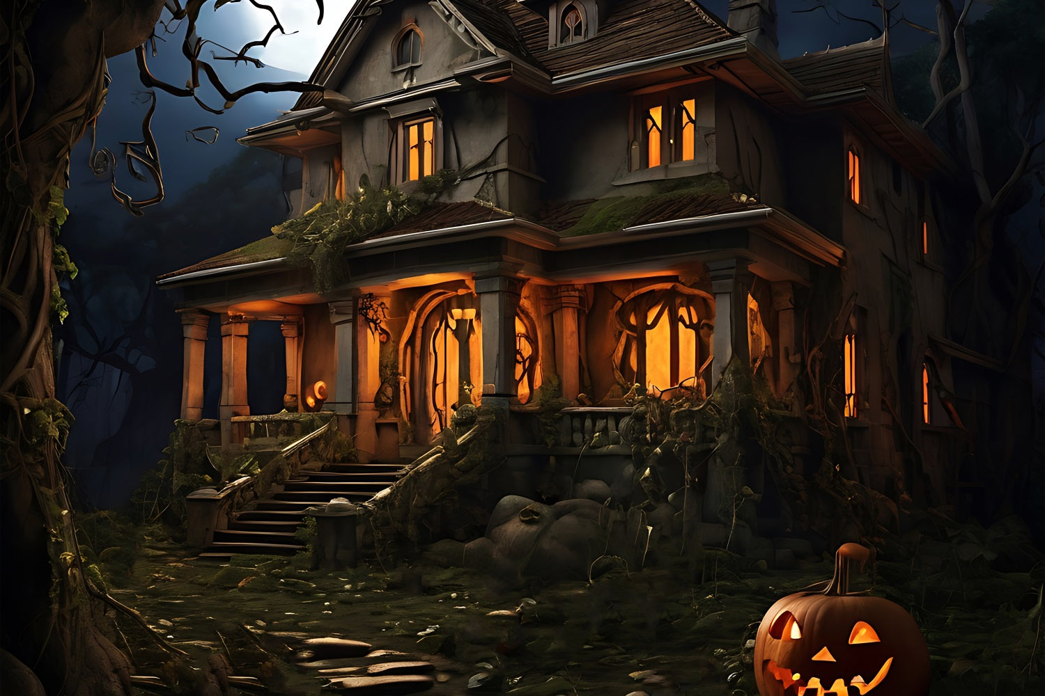 Halloween Backdrops Photography Spooky House Pumpkin Backdrop UK BRP10-182