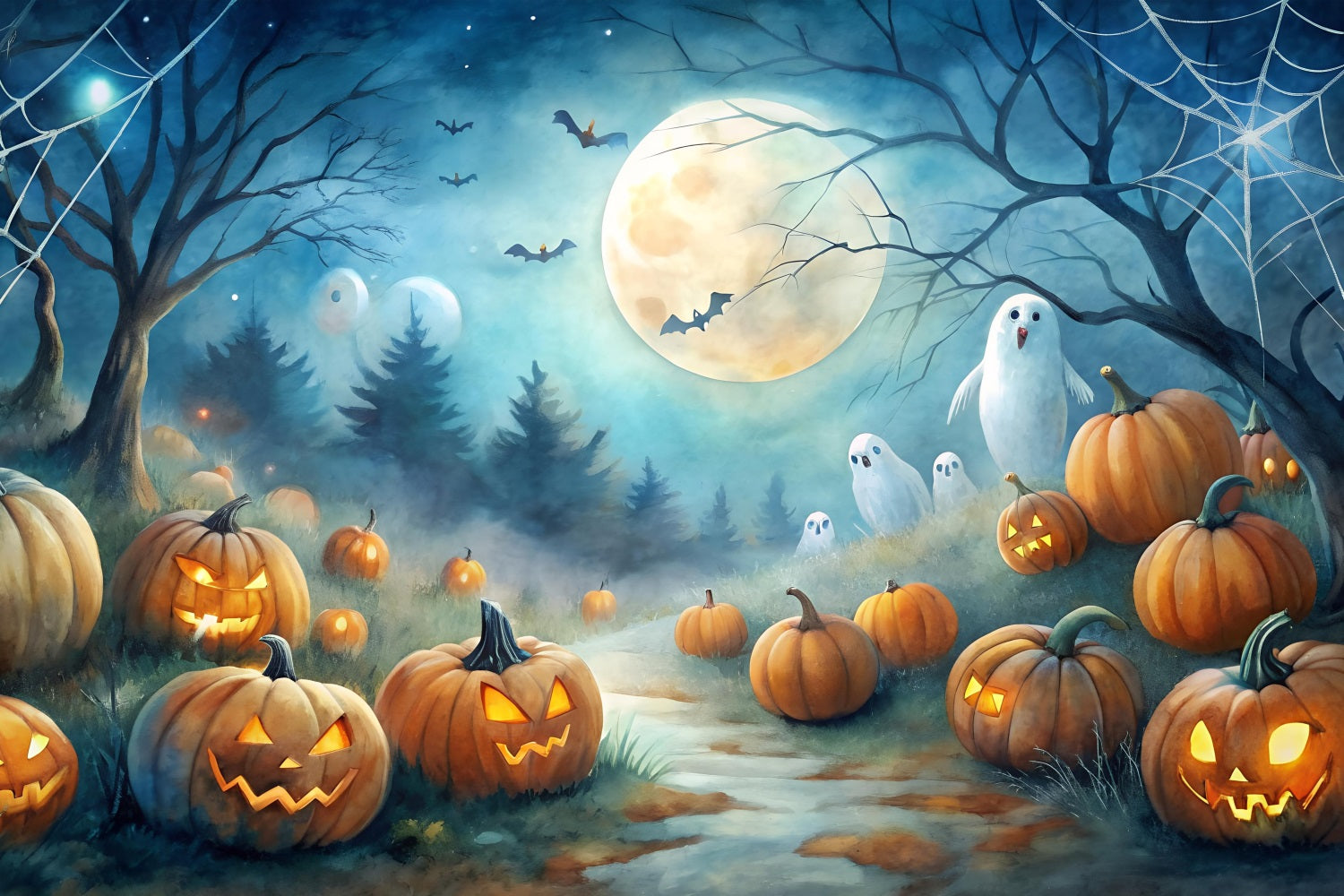 Halloween Backdrop Pumpkin Grove Ghosts Backdrop UK BRP10-183