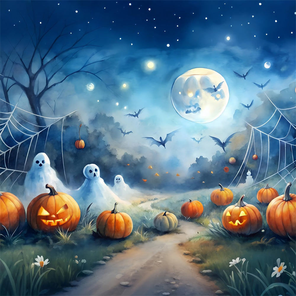 Halloween Photo Backdrop Haunted Night Pumpkin Field Backdrop UK BRP10-184