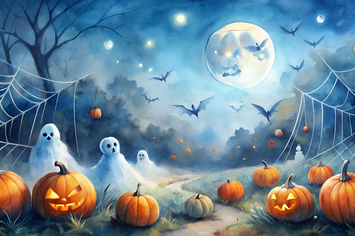 Halloween Photo Backdrop Haunted Night Pumpkin Field Backdrop UK BRP10-184