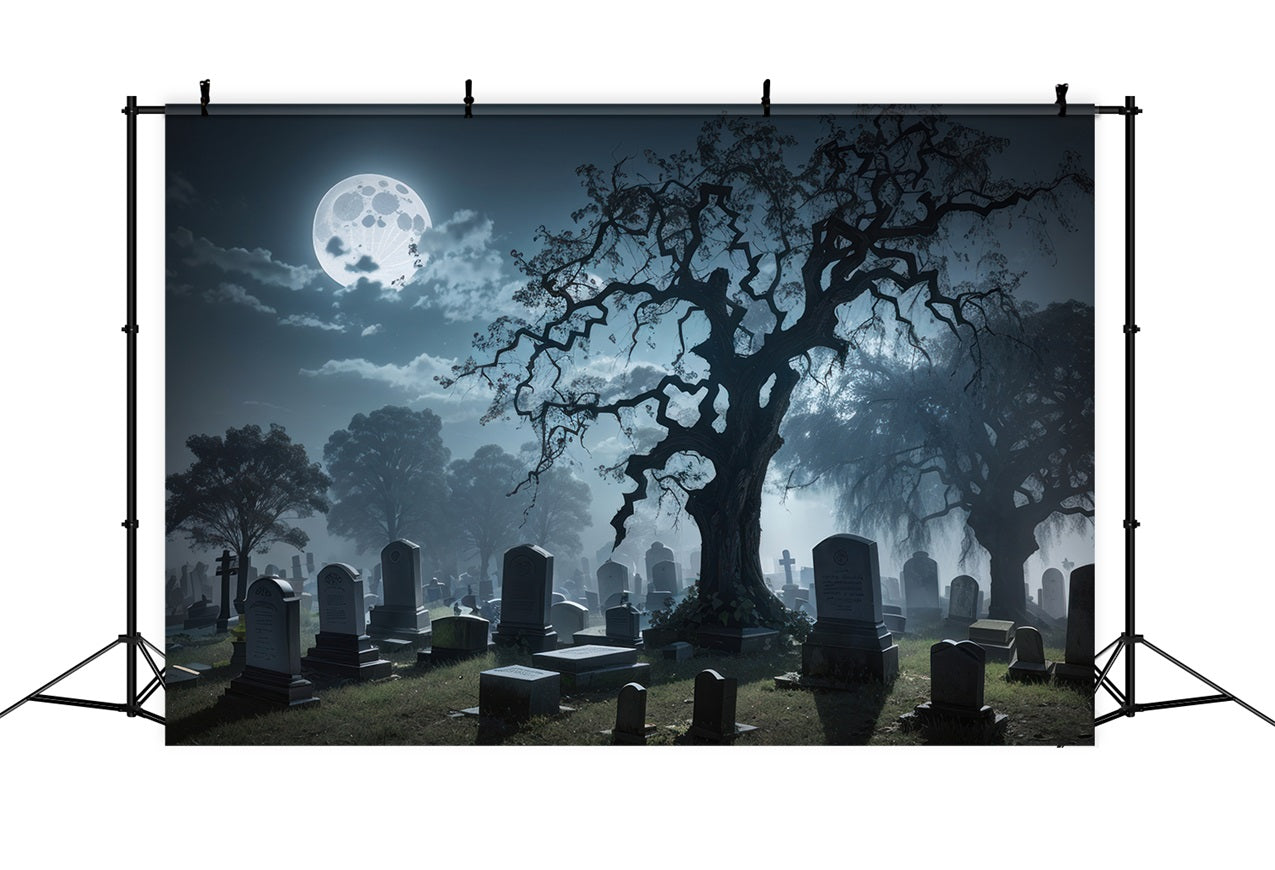 Halloween Backdrops Tombstones Foggy Graveyard Backdrop UK BRP10-185